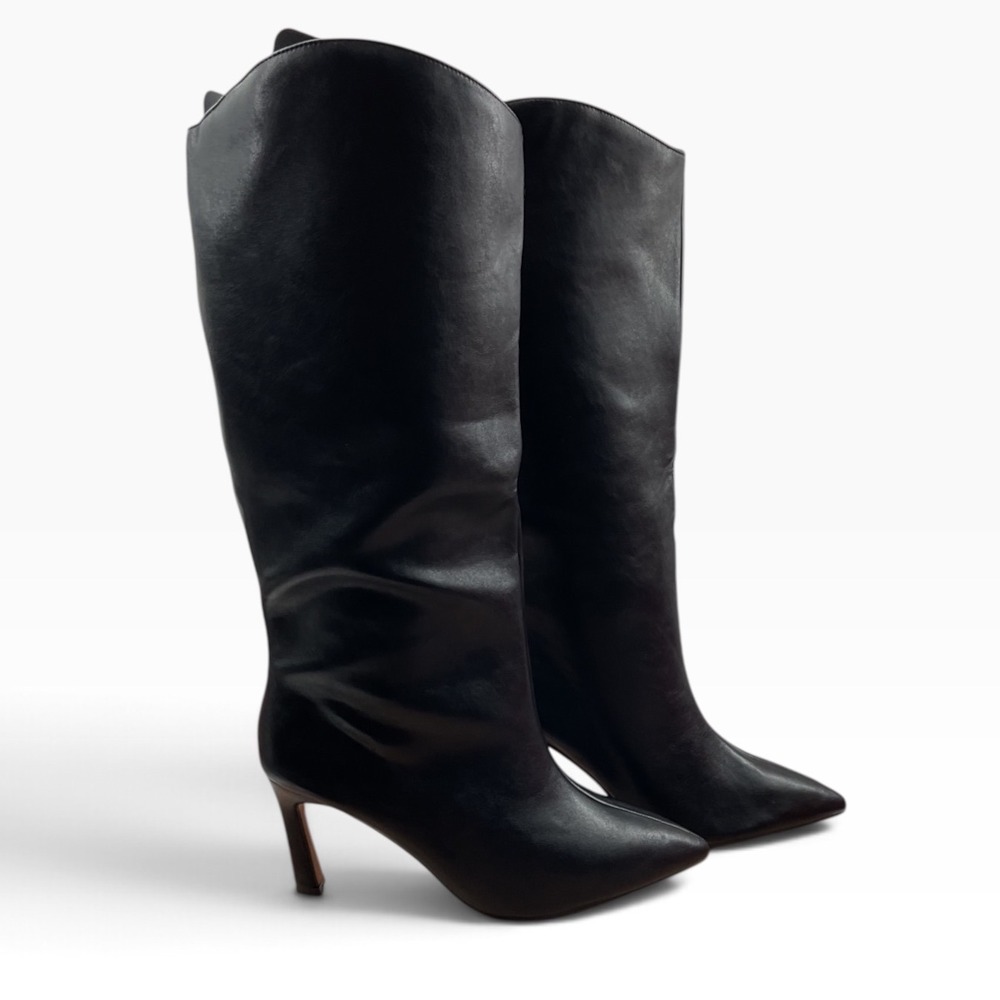 Journee collection Leather Pointed Toe Knee High Stiletto Boots 9.5
